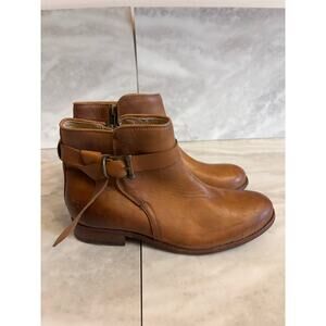 Frye Women's Melissa Knotted Short Tan Leather 8 B Narrow Side Zip Buckle